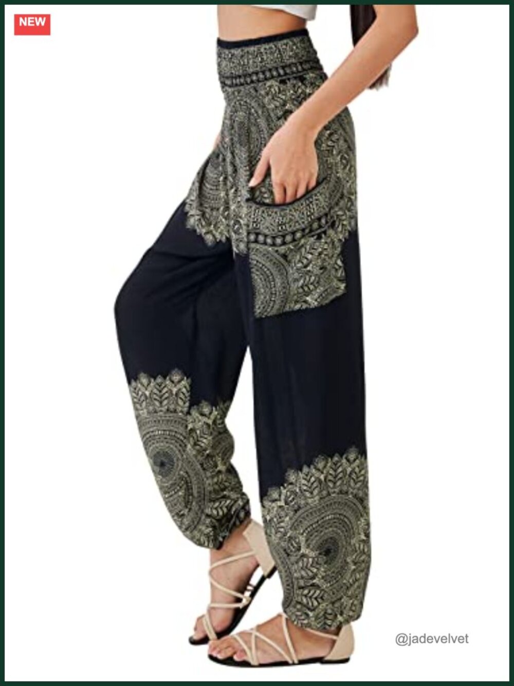 Boho Harem Yoga Pants - Comfy Flowy Hippie Pants with Pocket